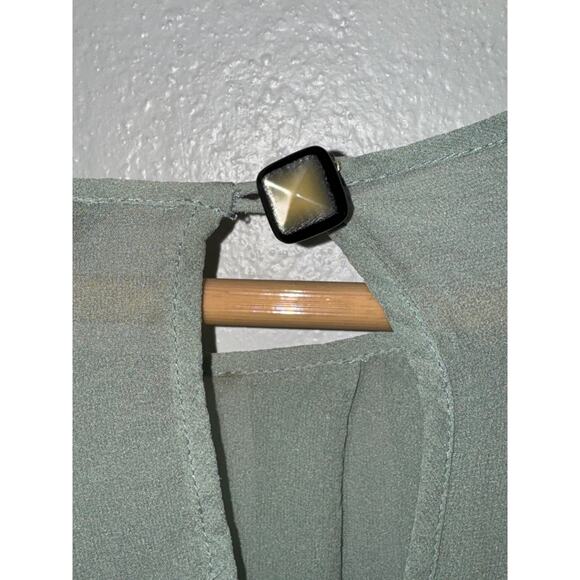 Y2K Moda International Sheer Short Sleeve Silk Top XS Ruffle Sage Green Career - Picture 4 of 7